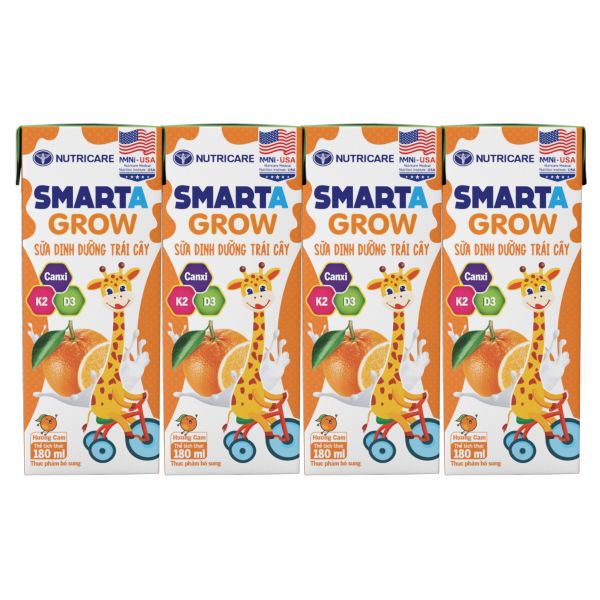 Sữa Dinh Dưỡng Trái Cây Smarta Grow Hương Cam 180ml Lốc 4 Hộp