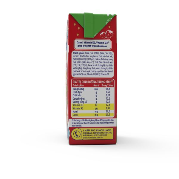 Sữa Dinh Dưỡng Trái Cây Smarta Grow Hương Dâu 110ml Lốc 4 Hộp