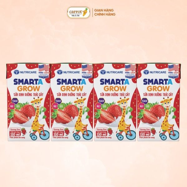 Sữa Dinh Dưỡng Trái Cây Smarta Grow Hương Dâu 110ml Lốc 4 Hộp