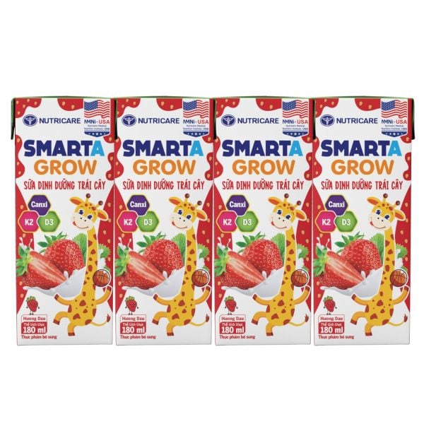 Sữa Dinh Dưỡng Trái Cây Smarta Grow Hương Dâu 180ml Lốc 4 Hộp