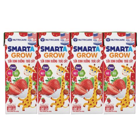 Sữa Dinh Dưỡng Trái Cây Smarta Grow Hương Dâu 180ml Lốc 4 Hộp