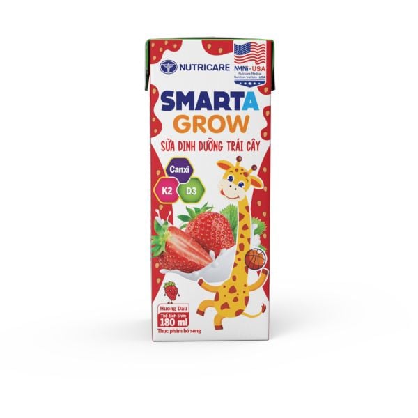 Sữa Dinh Dưỡng Trái Cây Smarta Grow Hương Dâu 180ml Lốc 4 Hộp