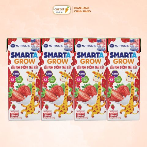 Sữa Dinh Dưỡng Trái Cây Smarta Grow Hương Dâu 180ml Lốc 4 Hộp