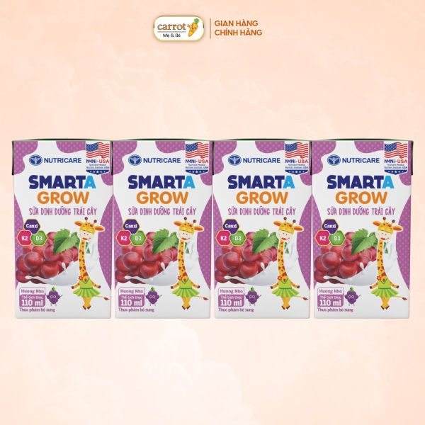 Sữa Dinh Dưỡng Trái Cây Smarta Grow Hương Nho 110ml Lốc 4 Hộp