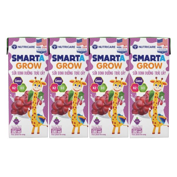 Sữa Dinh Dưỡng Trái Cây Smarta Grow Hương Nho 180ml Lốc 4 Hộp
