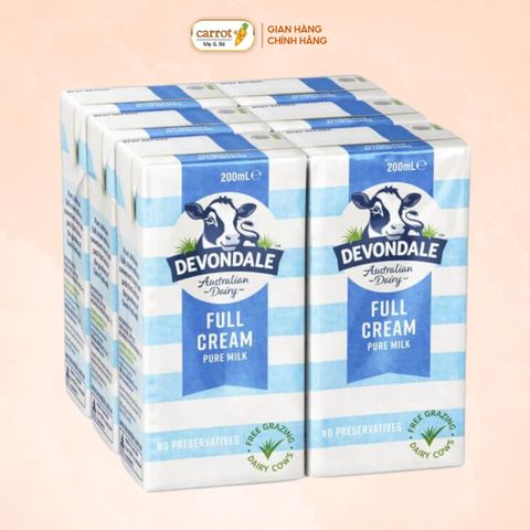 Sữa Tươi Nguyên Kem Nguyên Chất Tiệt Trùng Devondale 200ML Lốc 6 Hộp