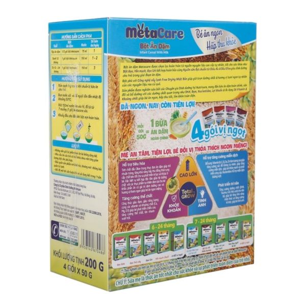 Bột Ăn Dặm MetaCare Hộp 4 Gói Vị Ngọt 50g x 4 Cho Bé Từ 6 Đến 24 Tháng