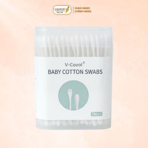Tăm Bông Thân Giấy Cho Bé Sơ Sinh V-Coool Hộp 200 Que