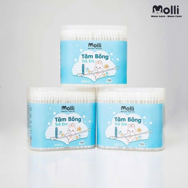 Tăm Bông Thân Giấy Cho Trẻ Em Moli Hộp 400 Que