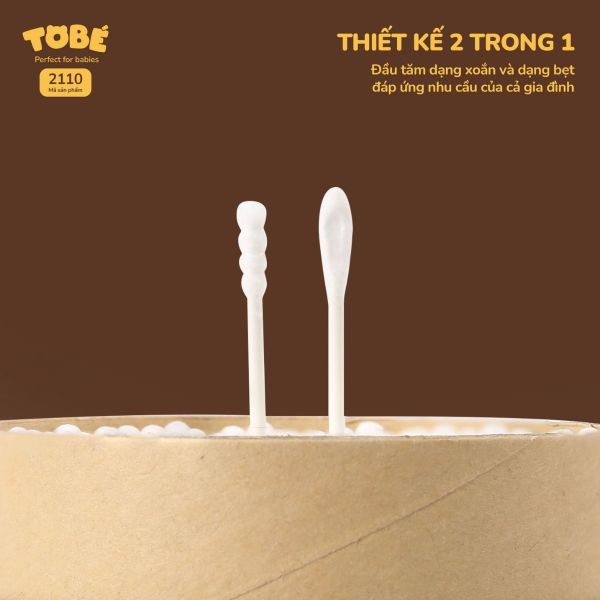 Tăm Bông Thân Giấy Cho Trẻ Êm Tobé Hộp 400 Chiếc