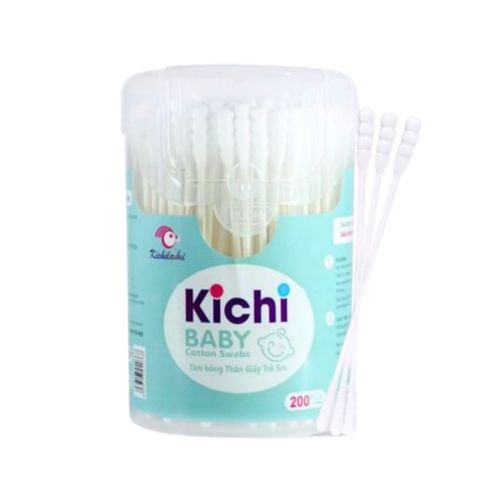 Tăm Bông Trẻ Em Thân Giấy Kichi Baby Hộp 200 Que