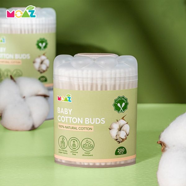 Tăm Bông Trẻ Em Thân Giấy Moaz Eco Hộp 200 Que