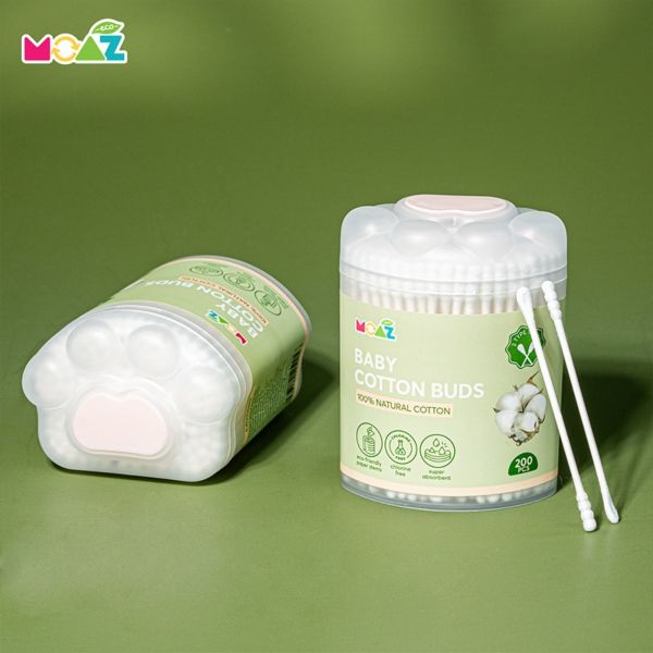 Tăm Bông Trẻ Em Thân Giấy Moaz Eco Hộp 200 Que