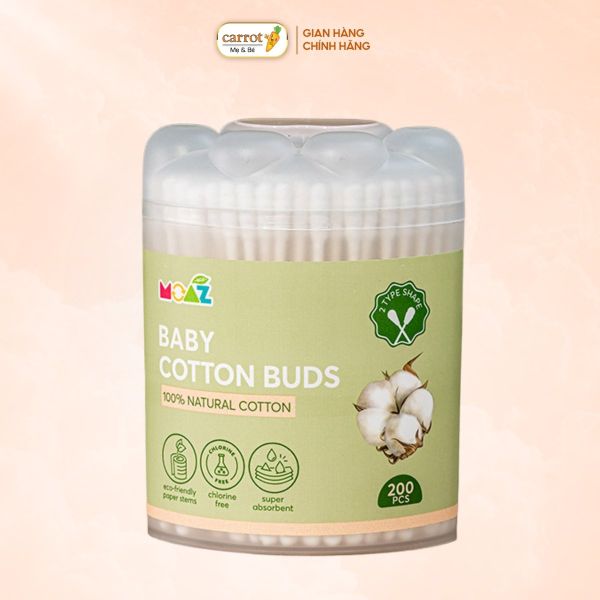 Tăm Bông Trẻ Em Thân Giấy Moaz Eco Hộp 200 Que