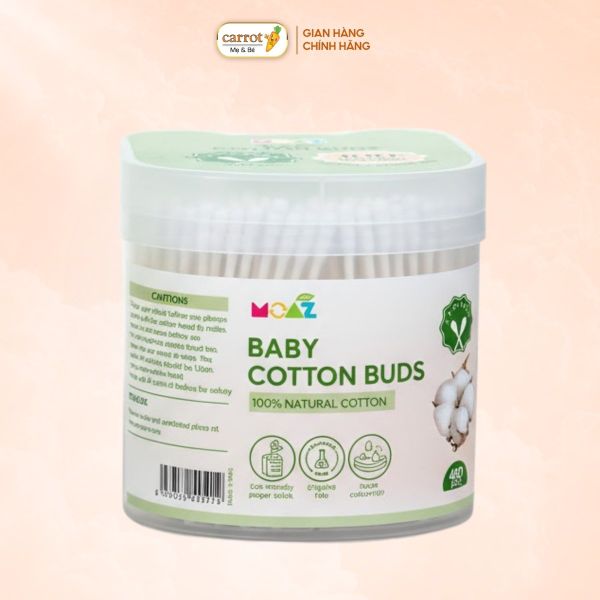 Tăm Bông Trẻ Em Thân Giấy Moaz Eco Hộp 480 Que