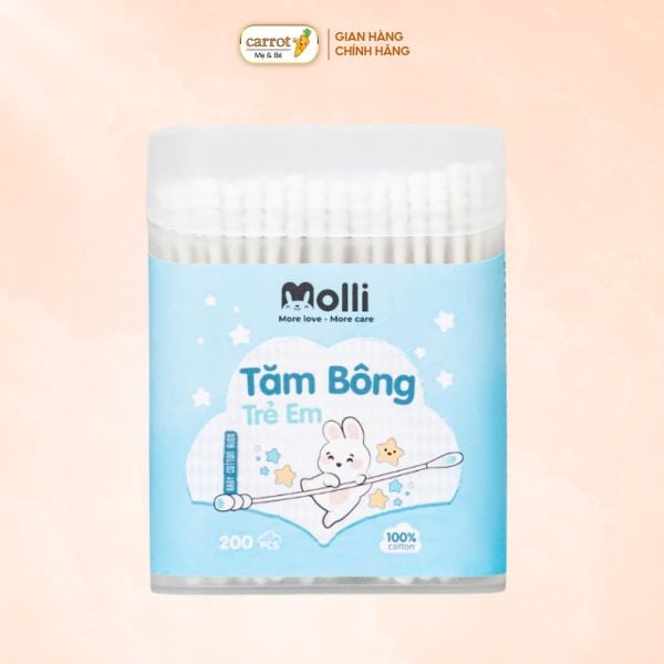 Tăm Bông Trẻ Em Thân Giấy Molli Hộp 200 Que