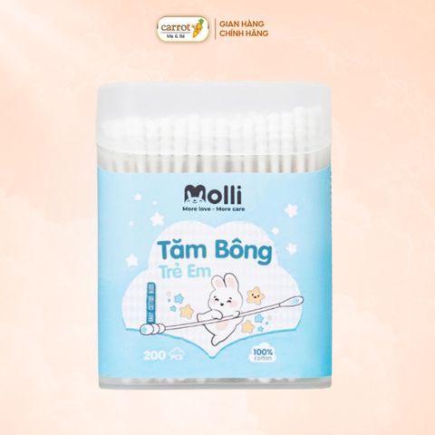 Tăm Bông Trẻ Em Thân Giấy Molli Hộp 200 Que