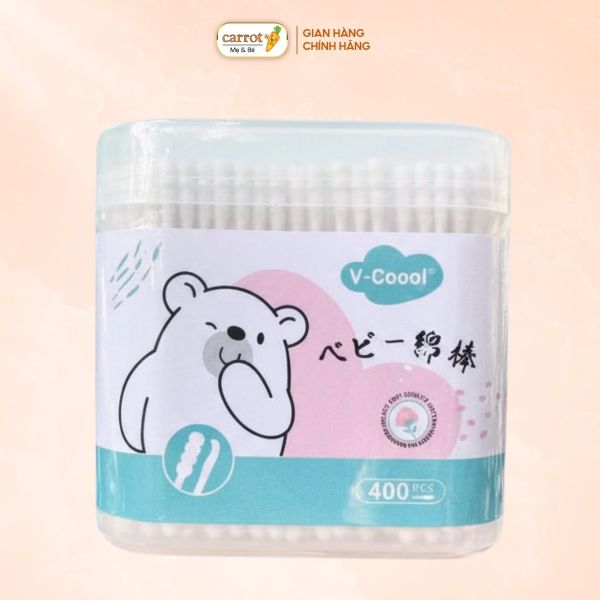 Tăm Bông Trẻ Em Thân Giấy V-Coool Hộp 400 Que
