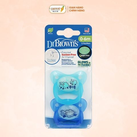 Ti Ngậm Dr.Brown's Dạ Quang Silicon Siêu Mềm Cho Bé 0-6M Xanh