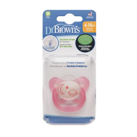 Ti Ngậm Dr.Brown's Dạ Quang Silicon Siêu Mềm Cho Bé 6-18M Hồng