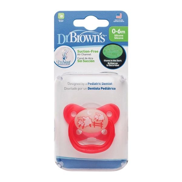 Ti Ngậm Dr.Brown's Dạ Quang Silicon Siêu Mềm Cho Bé 6-18M Hồng