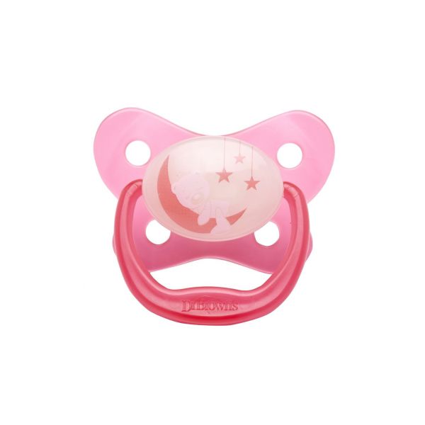 Ti Ngậm Dr.Brown's Dạ Quang Silicon Siêu Mềm Cho Bé 6-18M Hồng