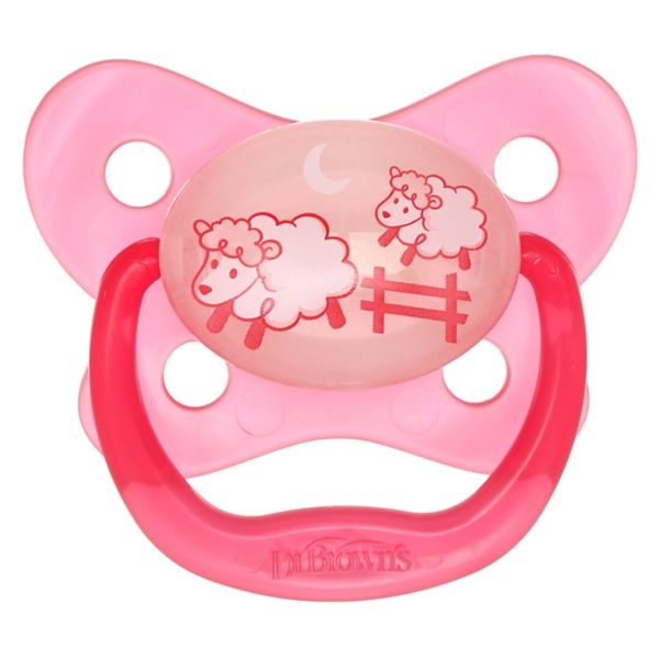 Ti Ngậm Dr.Brown's Dạ Quang Silicon Siêu Mềm Cho Bé 6-18M Hồng