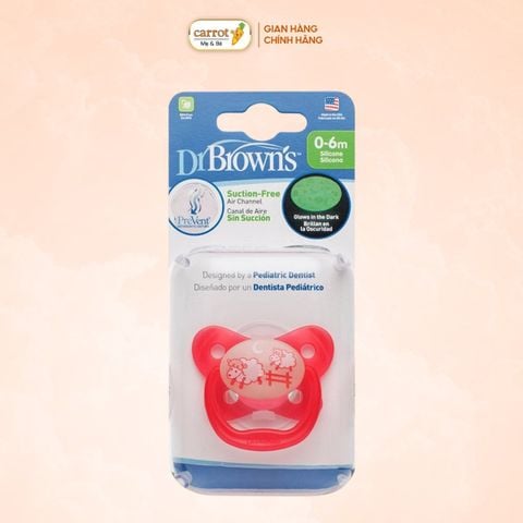 Ti Ngậm Dr.Brown's Dạ Quang Silicon Siêu Mềm Cho Bé 6-18M Hồng