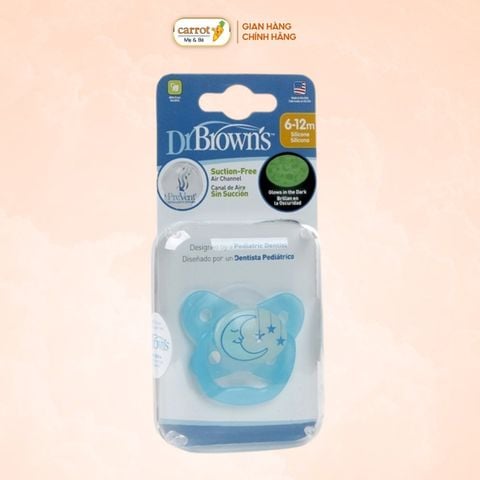 Ti Ngậm Dr.Brown's Dạ Quang Silicon Siêu Mềm Cho Bé 6-18M Xanh