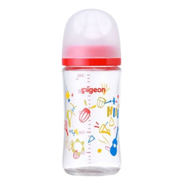 Bình Sữa Pigeon Thủy Tinh Borosilicate Thế Hệ III 240ml (Kèm Núm M) - Họa Tiết