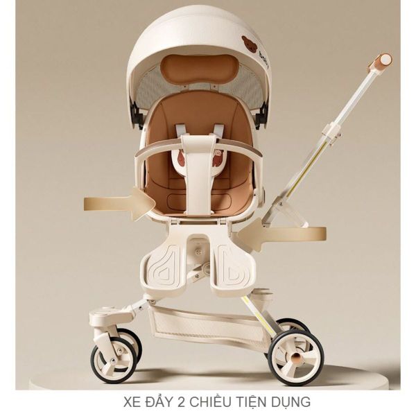 Xe Đẩy Gấp Gọn OBAIWAO Baby 6511 Họa Tiết Mặt Gấu Nâu