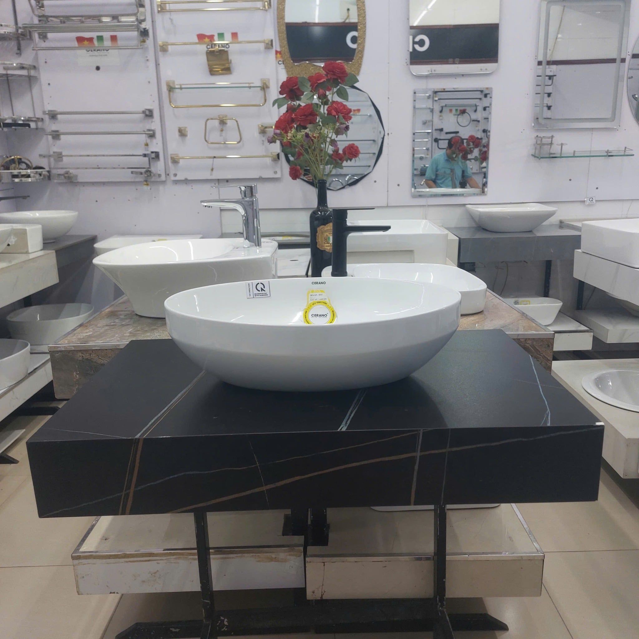  Chậu Đặt Bàn Đá Hình Bầu Dục Cao Cấp Cerano Mã 8502 