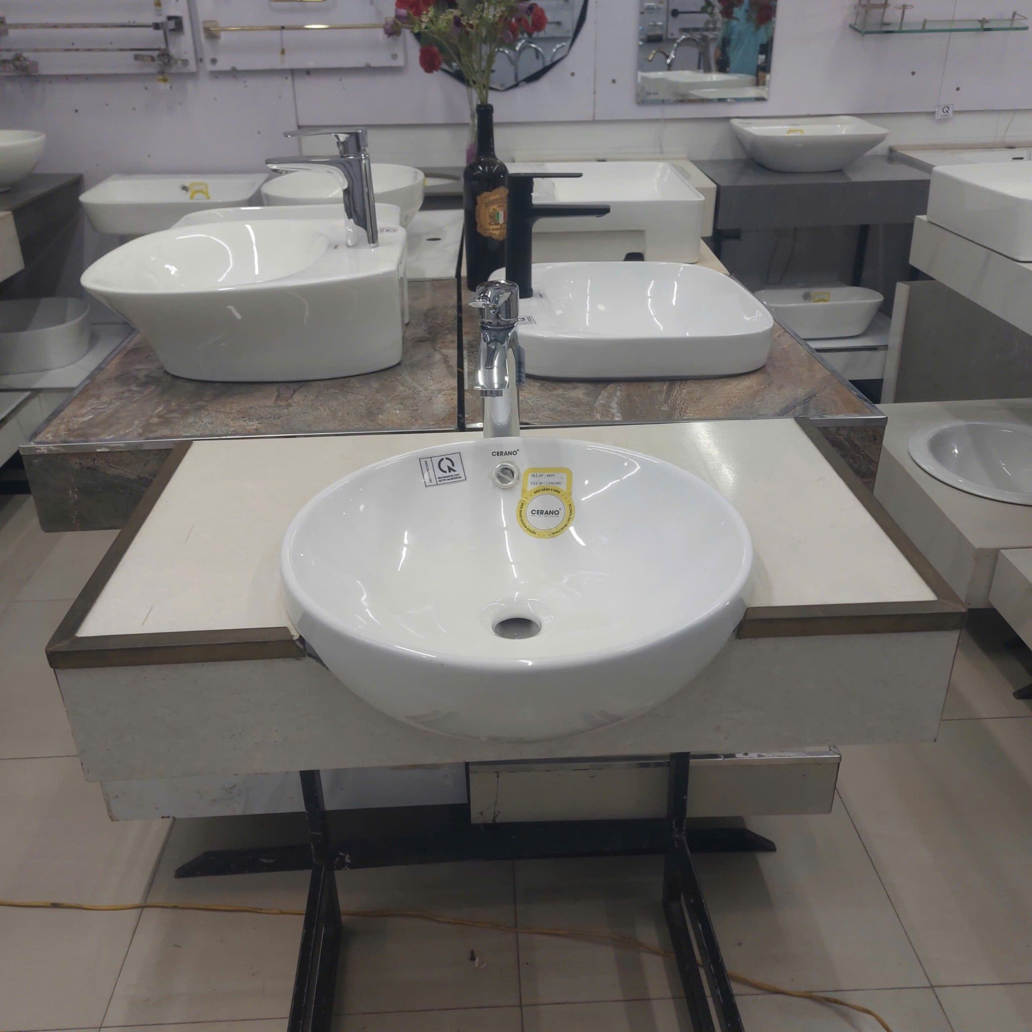 Chậu Đặt Bàn Đá Nửa Trong Nửa ngoài Cao Cấp Cerano Mã 8029 