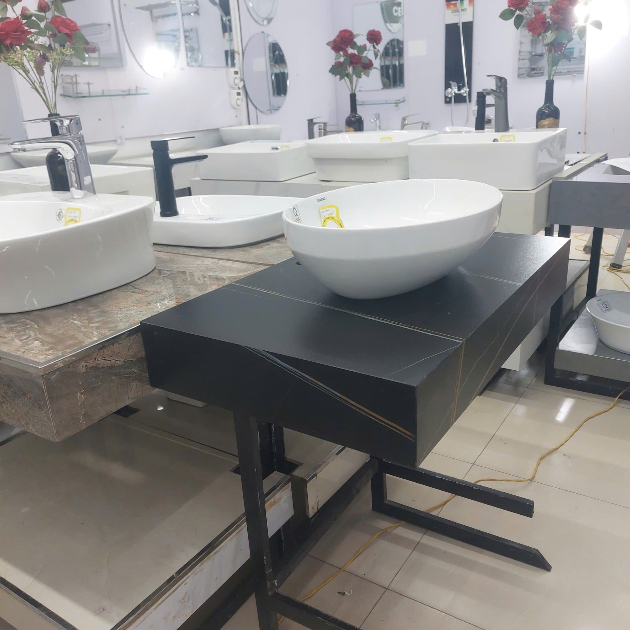  Chậu Đặt Bàn Đá Hình Bầu Dục Cao Cấp Cerano Mã 8502 