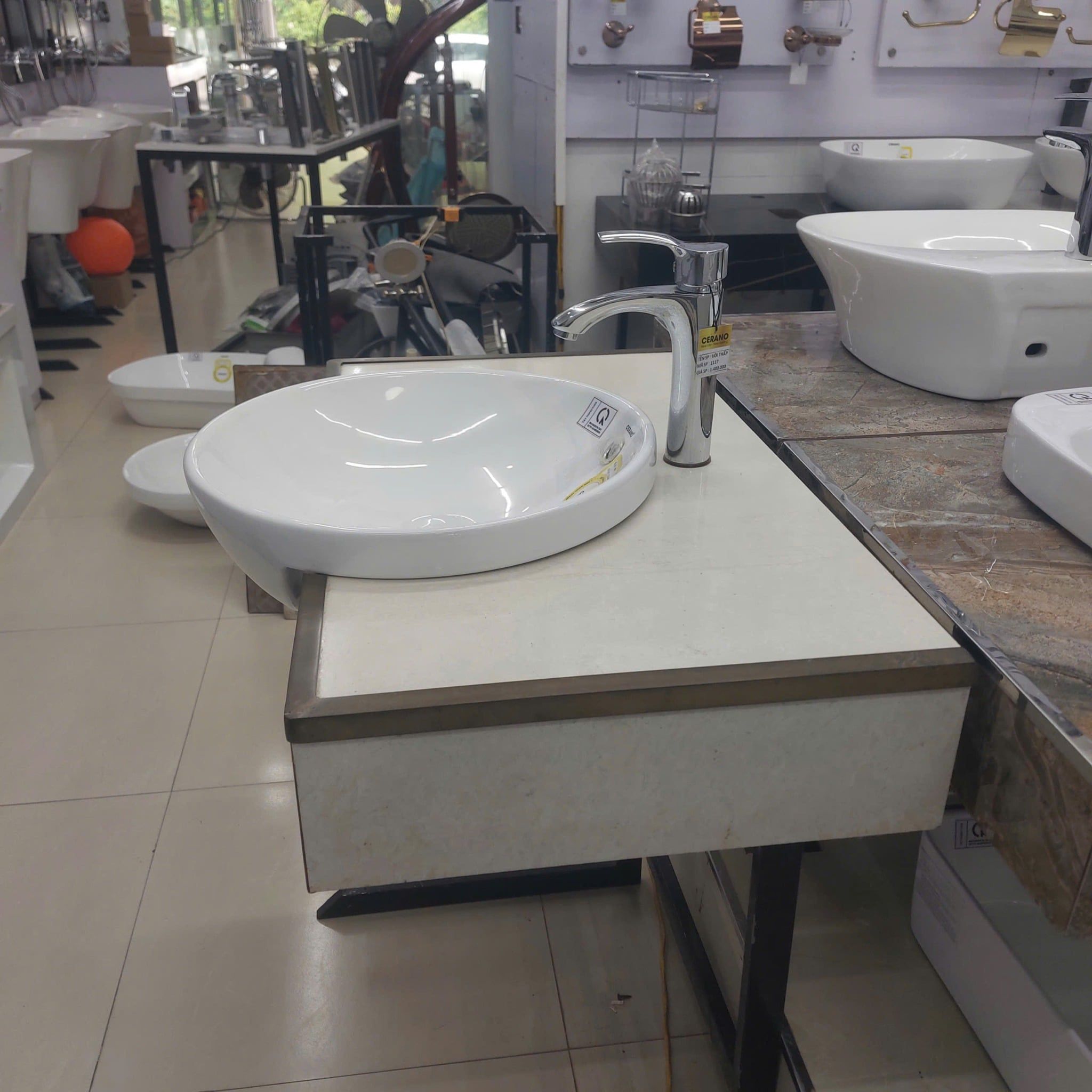  Chậu Đặt Bàn Đá Nửa Trong Nửa ngoài Cao Cấp Cerano Mã 8029 