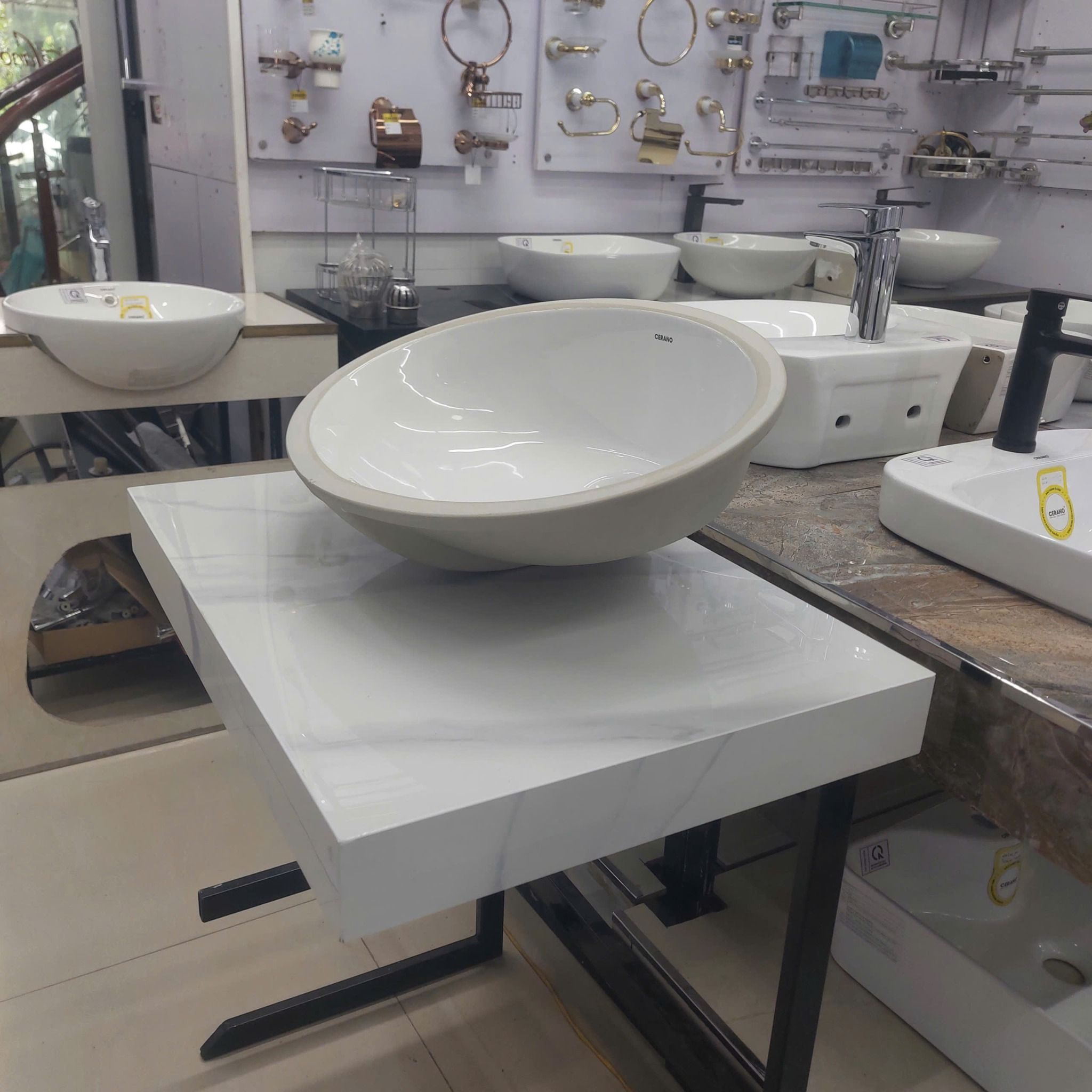  Chậu Âm Hình Bầu Dục Bàn Đá Cao Cấp CERANO Mã F4639-HYC-022-22 