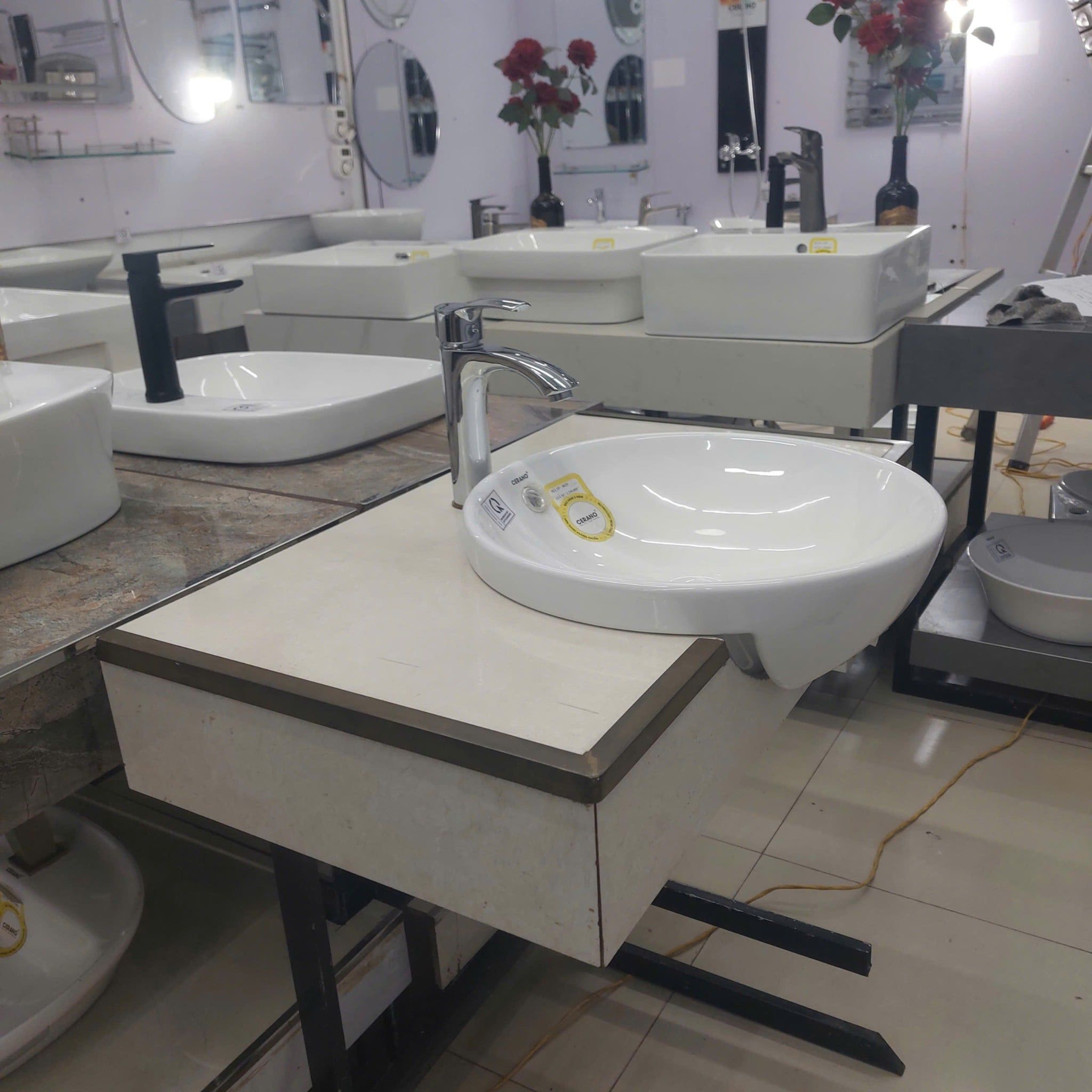  Chậu Đặt Bàn Đá Nửa Trong Nửa ngoài Cao Cấp Cerano Mã 8029 