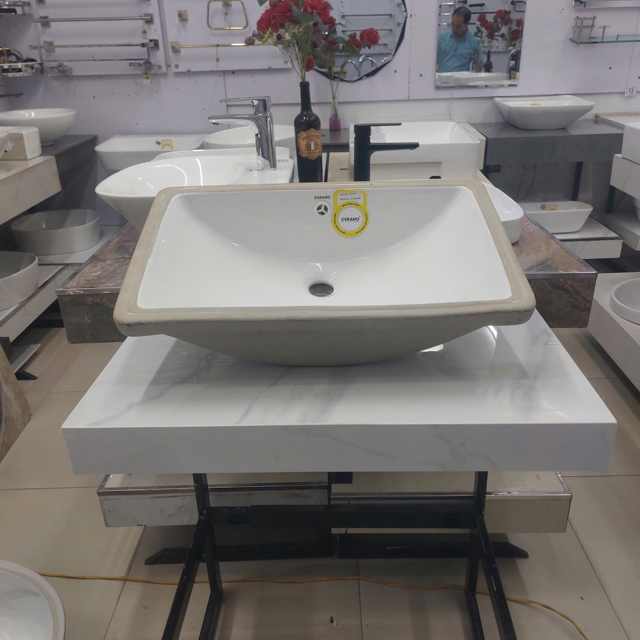  Chậu Bàn Đá Âm Vuông Cao Cấp Cerano Mã F2201 