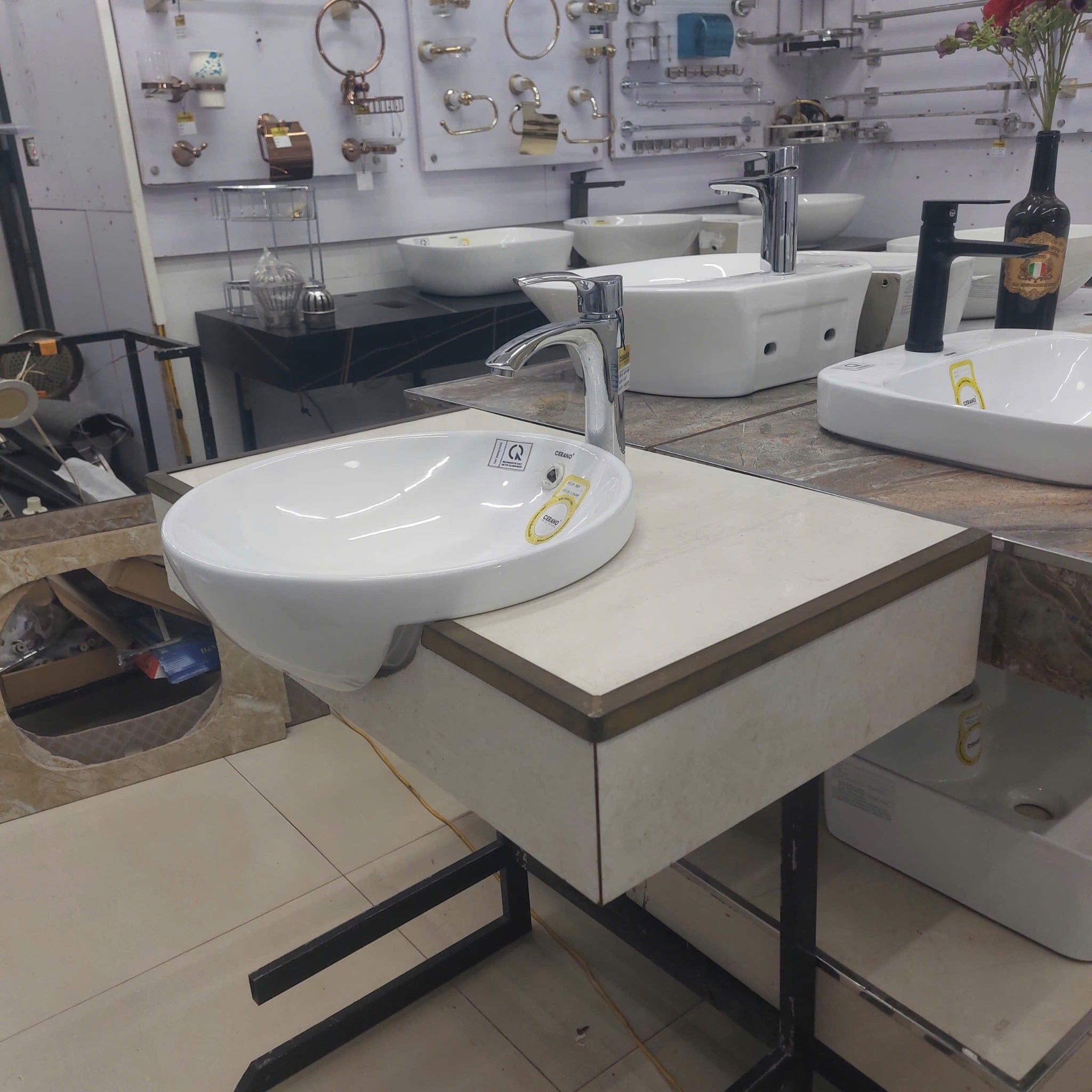  Chậu Đặt Bàn Đá Nửa Trong Nửa ngoài Cao Cấp Cerano Mã 8029 