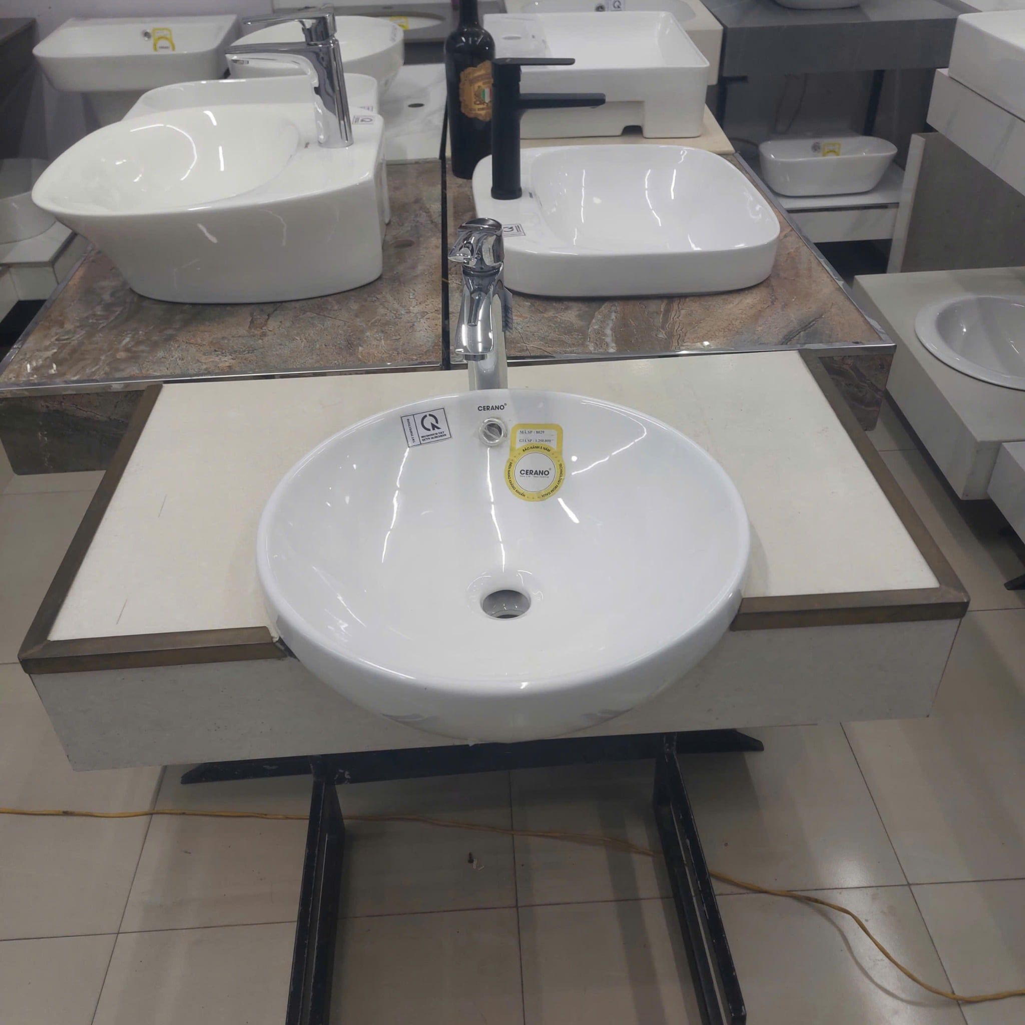  Chậu Đặt Bàn Đá Nửa Trong Nửa ngoài Cao Cấp Cerano Mã 8029 