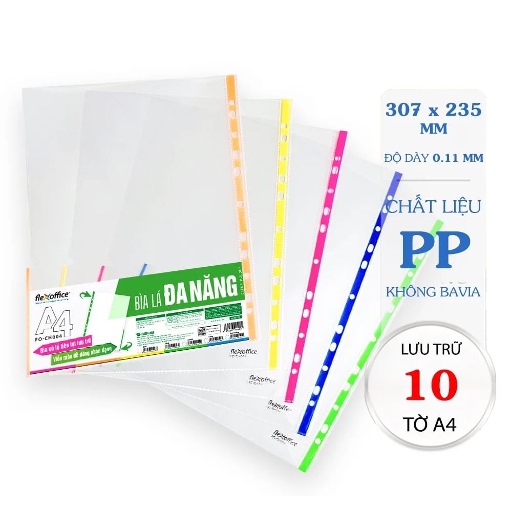 Bìa lỗ A4 10 tờ 0.11 mm Flexoffice FO-CH004