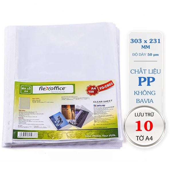 Bìa lỗ A4 Flexoffice FO-CS03 PP trong suốt 11 lỗ 303x231mm
