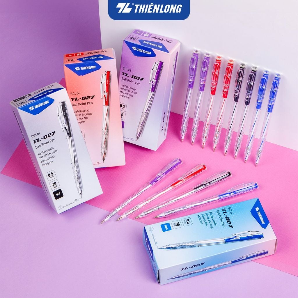 Hộp 20 bút bi Thiên Long TL-027 0.5mm mực xanh