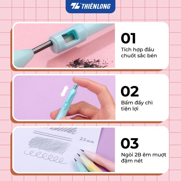 Bút chì bấm Thiên Long PC-032 2 mm tích hợp chuốt chì