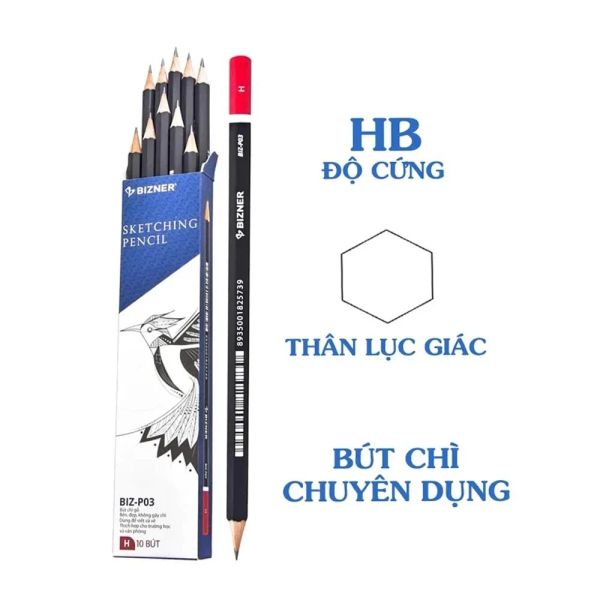 Bút chì gỗ Bizner BIZ-P03 cấp H, ruột 2mm