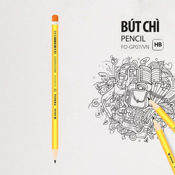 Bút chì gỗ HB Flexoffice FO-GP07/VN có gôm, hộp 12 cây