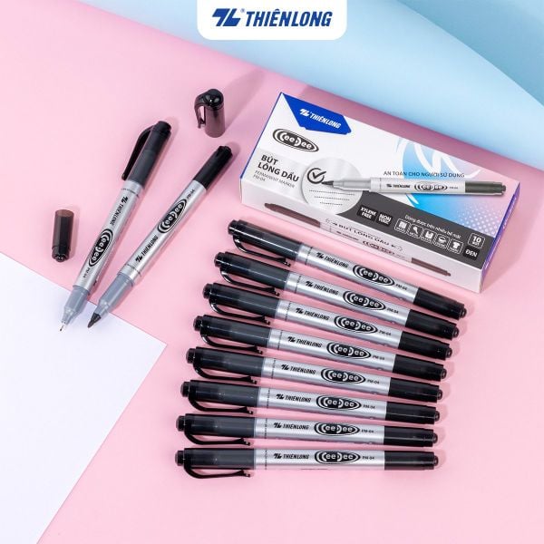 Bút lông dầu Thiên Long PM-04 – 2 đầu 0.4mm & 1mm, mực đậm rõ nét