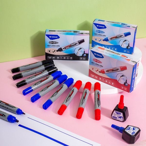 Bút lông dầu Thiên Long PM-07 – 2 đầu 0.8mm & 6mm (Đen/Đỏ/Xanh)