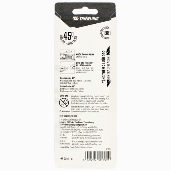 Dao rọc giấy Thiên Long KN-011 (lưỡi dao 18mm), khoá an toàn