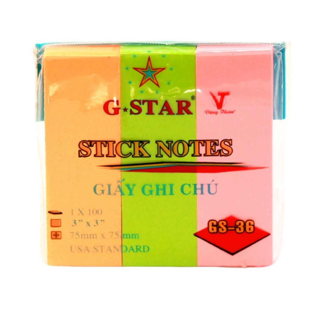 Giấy ghi chú 3×3 G-STAR GS-36 | Sticky notes 3 màu 75×75mm